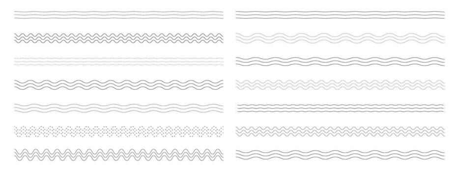 Corrugated wave borders. Collection of curved and wavy line elements vector