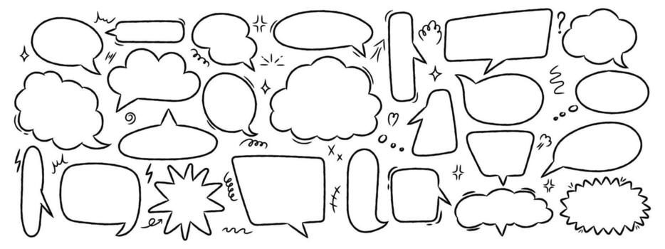 Hand drawn crayon speech balloons. Comic text bubbles with sketchy chalk outline. doodle style dialog frames . vector