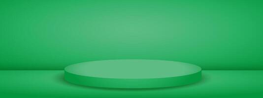 Green studio room with podium stage. Limbo light background. Abstract 3d bg with empty space for advertising text. vector
