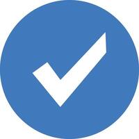 White check mark inside a blue circle graphic icon tick approved vector