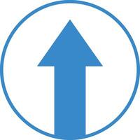 Blue arrow pointing upwards inside a blue circle on a white background vector