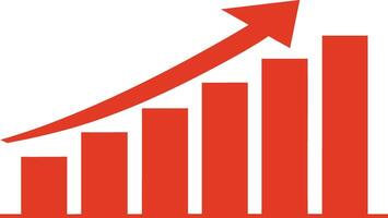 Red bar graph with upward trending arrow on white background bar chart rising vector
