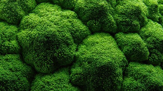 Detailed Macro Shot Capturing the Intricate Texture of Broccoli, Showcasing Its Vibrant Green Hues and Abstract Patterns Against a Plain Background photo