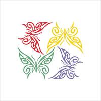 colorful tribal butterfly illustration on a white background vector