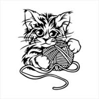 illustration of a cat playing with a ball of yarn on a white background vector