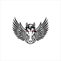 illustration of a horse's head decorated with wings on a white background vector