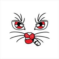 illustration of a cat face with red and cute lips on a white background vector
