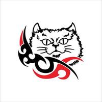 Illustration of a cat's face decorated with red and black tribal on a white background. Can be used as a graphic design. vector