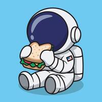 Cartoon Astronaut Eating a Sandwich Illustration vector