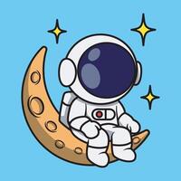 Cartoon Astronaut Sitting on Crescent Moon vector