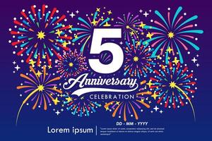 5th years anniversary celebration emblem. anniversary logo isolated with ribbon, sparkle, twinkle fireworks and stars. illustration template design for web, flyers, poster, greeting card vector