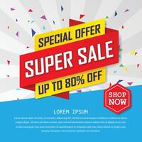 Super sale special up to 80 percent off. big sale, end of season special offer banner. sale banner template design background. vector