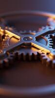 Looping animation of a mechanical structure made of metal gears. Cyclic movement. Close-up. Vertical composition. video