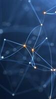 Dynamic network of glowing nodes and connecting lines on a dark blue background, representing data flow, digital connections, or futuristic technology. Perfect for tech or AI themes. video