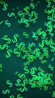 This shows 3D animated dollar sign shapes moving in a continuous circular motion, symbolizing the flow of money, set against a dark background, creating a dynamic financial atmosphere. Looped. video