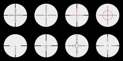 Set of realistic sniper scope crosshairs view. sniper sight with measurement marks. sniper scope template isolated on transparent background. vector