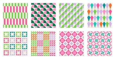 Retro geometric printable seamless pattern with abstract Minimal elegant line form stroke shapes in vibrant colors. Modern simple background in minimalist mid century style wall art vector