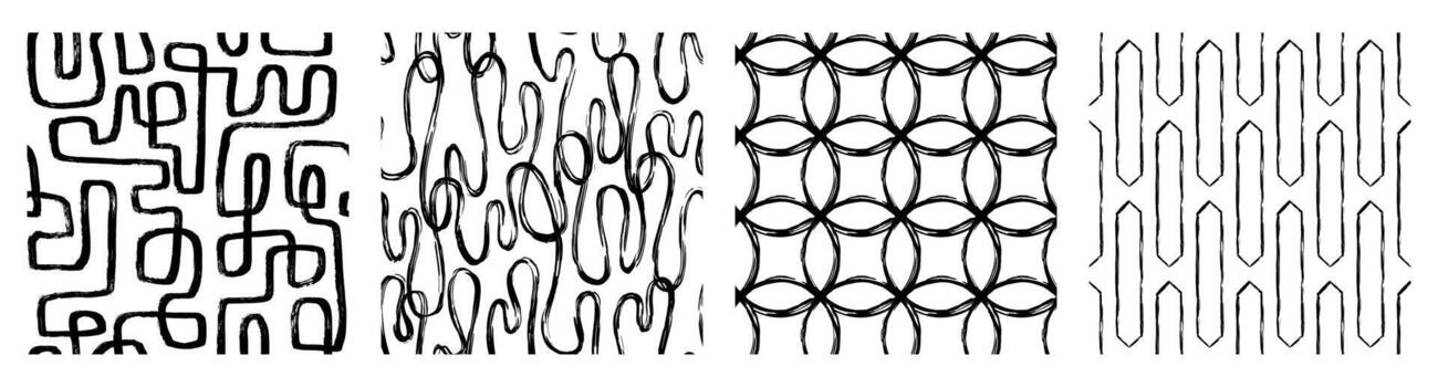 irregular contemporáneo imprimible sin costura modelo con resumen línea, punto, forma cepillo carrera en negro y blanco colores. boho antecedentes en minimalista estilo ilustración para fondo de pantalla tela vector