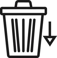 Simple black and white icon of a trash can with a down arrow vector