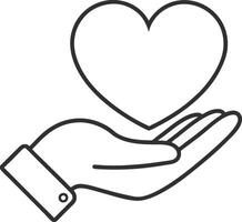 Open hand gently holding a large heart symbol vector