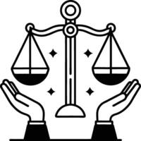 Scales of justice held by hands symbolizing fairness and balance vector