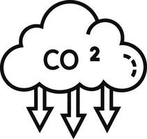 Cloud icon with co2 and downward arrows symbolizing carbon emissions vector