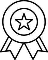 Simple black and white outline of a star award ribbon vector