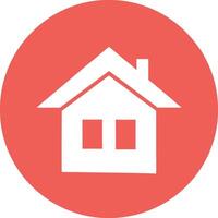 Simple white house icon on a vibrant coral circular background vector