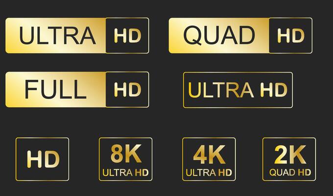 resolutions full ultra quad HD, quality badge icon. resolution set