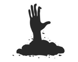 Halloween clipart with black silhouette of a hand rising from the ground. Scray and spooky. Creepy hand silhouette vector