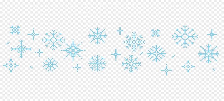 Pixel snowflake border winter retro pixelated 8 bit game stamp. Y2k snow divider minimal and simple. Holiday flake ornament. Simple crystal ornament vector