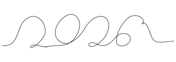New year 2026 line art contour sketch hand drawn. Continuous linear drawing. Decoration. vector