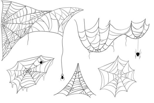 Spiderweb corner line border gothic scary hanging net frame. Simple spooky halloween decoration. Cobweb spider trap. vector