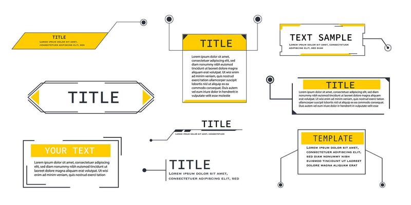 Text box frame title callout tech hud border menu, modern line interface board. Set game elements, web design template for text, banner.