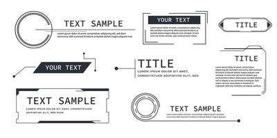 Callout title text box tech HUD bar digital futuristic line frame. Set minimal border ui design. Textbox divider, sci fi template. vector