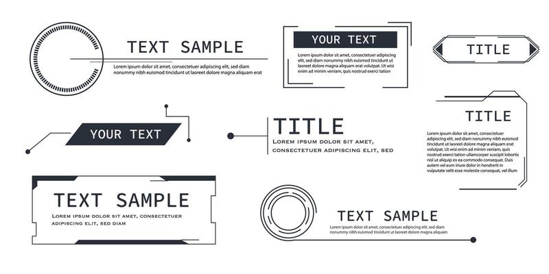 Callout title text box tech HUD bar digital futuristic line frame. Set minimal border ui design. Textbox divider, sci fi template.