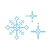 Pixel snowflake winter retro pixilated 8 bit game stamp. Y2k snow minimal and simple. Holiday flake ornament. Simple crystal ornament vector