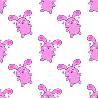 Cute pink bunny characters dancing joyfully on a white background during a playful illustration session vector