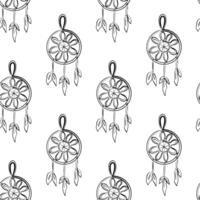 Pattern of dreamcatchers with floral designs and feathers on a white background in a minimalist style vector