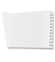 Torn white notebook paper casting a soft shadow on a clean white background, creating ample copy space for text or design elements, perfect for notes or announcements vector