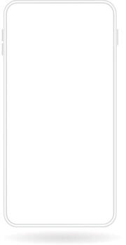 Modern white smartphone featuring a blank screen, highlighting its sleek edge and buttons while casting a soft shadow against a clean white background vector