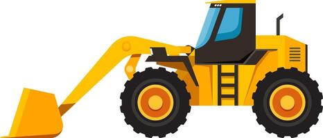 Modern yellow front end loader with large bucket parked, ready for loading and unloading operations in construction or agriculture, showcasing its strength and utility vector