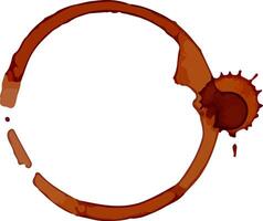 Brown coffee cup ring stain with splash marks forming an uneven circle on a white background, perfect for representing a coffee break or a messy morning routine vector