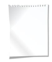 Blank white paper, torn from a spiral notepad, rests in soft shadow, providing an inviting space for messages, notes, or reminders. Perfect for communication or design needs vector