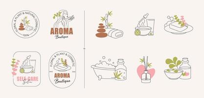 Aromatherapy Line Art Logos and Spa Elements for Organic Beauty Brands vector