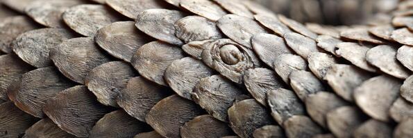 Close-up View of Pangolin Scales Showcasing Intricate Textures and Patterns in Macro Detail, Highlighting the Uniqueness of This Fascinating Creature photo