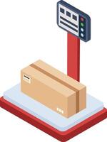 Digital scale weighing a cardboard box featuring a barcode label, prepared for delivery within the shipping and logistics sectors, highlighting efficiency in distribution processes vector