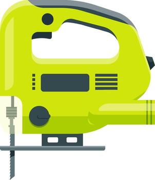 Green electric jig saw with ergonomic handle and sharp blade, ideal for woodworking and DIY projects, providing clean and accurate cuts in various materials vector