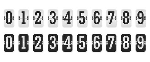 Countdown clock. Flip clock numbers from 0 to 9, calendar counter, timer and scoreboard, airport terminal, mechanic arrival board vintage elements. isolated set vector