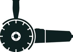 Black angle grinder silhouette showing the blade and handle isolated on a white background, representing construction, power tools, and metalworking vector